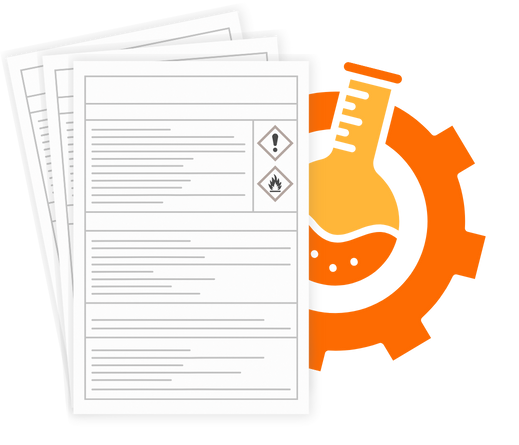 SDB-Management minimalistische Illustration eines Gefahrstoffverzeichnisses mit GHS-Piktogrammen